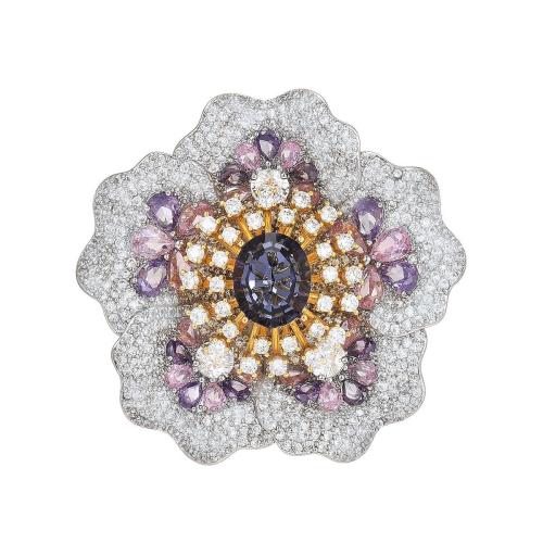 Broche de zircon cubique, laiton, Placage, pavé de micro zircon & pour femme, argent Vendu par PC