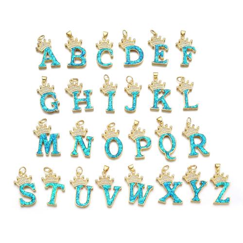 Cubic Zirconia Micro Pave Brass Pendant, with Opal, Alphabet Letter, 18K gold plated, DIY & micro pave cubic zirconia [