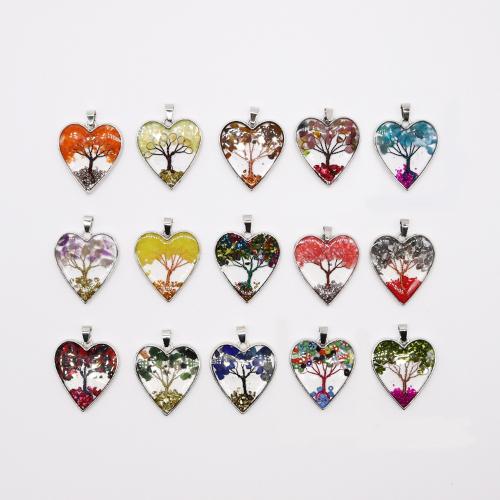 Gemstone Zinc Alloy Pendants, with Natural Stone, Heart, plated, DIY 