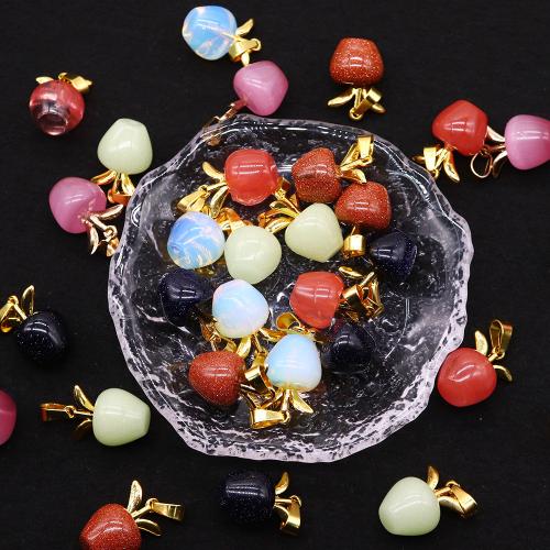 Gemstone Zinc Alloy Pendants, Natural Stone, with Zinc Alloy, Apple, DIY 