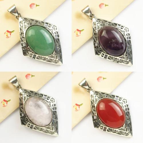 Gemstone Zinc Alloy Pendants, with Natural Stone, silver color plated, DIY 