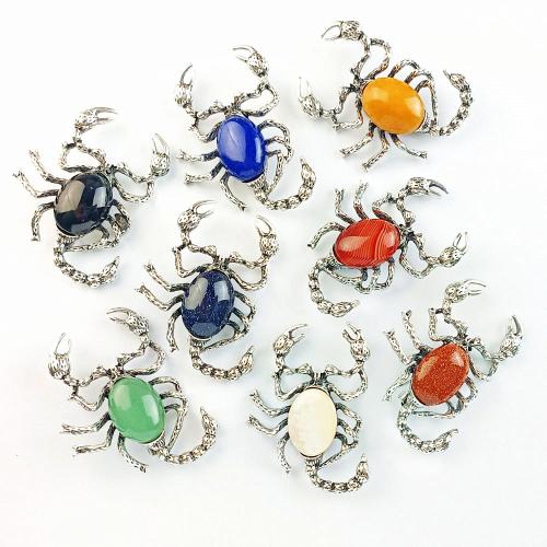 Gemstone Zinc Alloy Pendants, with Natural Stone, Scorpion, silver color plated, DIY 