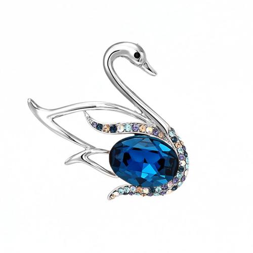 Crystal Brooch, Zinc Alloy, with Crystal, Swan, fashion jewelry & for woman & hollow, blue black 