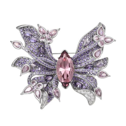 laiton broche, avec Cristal autrichien, Placage, pavé de micro zircon & pour femme, argent Vendu par PC