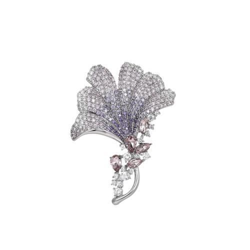 laiton broche, Placage, pavé de micro zircon & pour femme, argent Vendu par PC