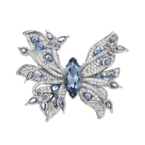 laiton broche, avec Cristal autrichien, pavé de micro zircon & pour femme, argent Vendu par PC