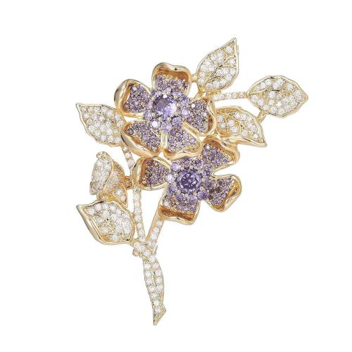 laiton broche, pavé de micro zircon & pour femme, doré Vendu par PC