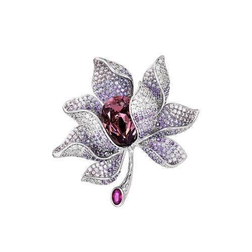 laiton broche, avec Cristal autrichien, Placage, pavé de micro zircon & pour femme, argent Vendu par PC