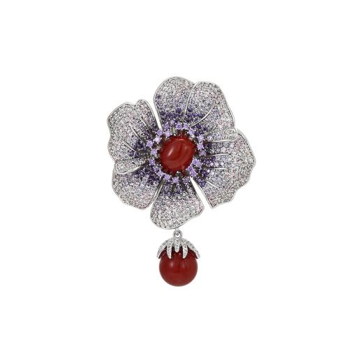 laiton broche, avec cornaline, Placage, pavé de micro zircon & pour femme, argent Vendu par PC