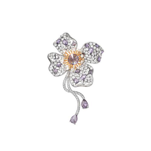 laiton broche, Placage, pavé de micro zircon & pour femme, argent Vendu par PC