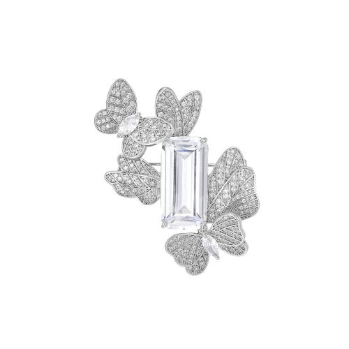 Broche de zircon cubique, laiton, Placage, pavé de micro zircon & pour femme, argent Vendu par PC