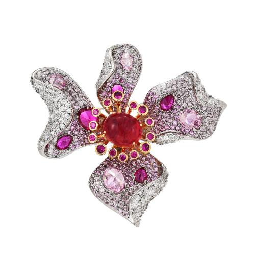 Broche de zircon cubique, laiton, Placage, pavé de micro zircon & pour femme, argent Vendu par PC