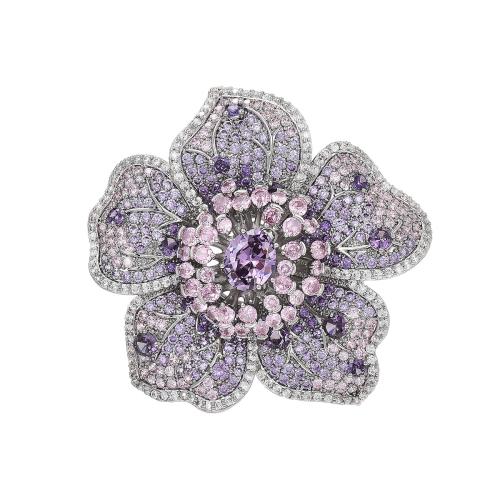 Broche de zircon cubique, laiton, Placage, pavé de micro zircon & pour femme, argent Vendu par PC