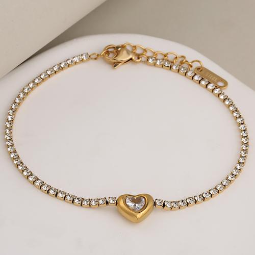 Stainless Steel Chain Bracelets, 304 Stainless Steel, with Cubic Zirconia, fashion jewelry & for woman & with rhinestone 