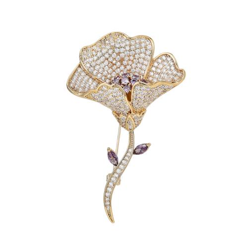 Broche de zircon cubique, laiton, Placage, pavé de micro zircon & pour femme, doré Vendu par PC