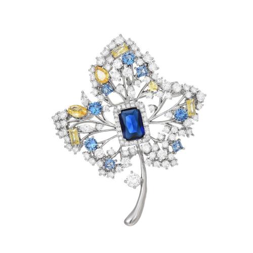 Broche de zircon cubique, laiton, Placage, pavé de micro zircon & pour femme, argent Vendu par PC