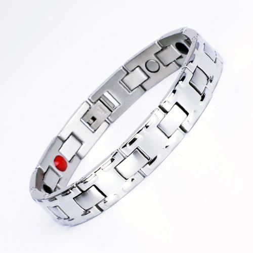 Titanium Steel Bracelet, with Germanium & Black Magnetic Stone, plated, fashion jewelry & for man Approx 8.3 Inch 