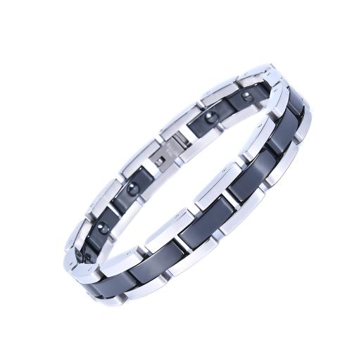 Titanium Steel Bracelet, with Black Magnetic Stone & Porcelain, plated, fashion jewelry & Unisex Approx 8 Inch 