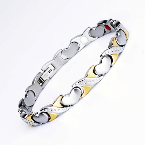 Titanium Steel Bracelet, with Germanium & Black Magnetic Stone, Heart, plated, fashion jewelry & Unisex Approx 8.3 Inch 