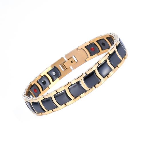 Titanium Steel Bracelet, with Germanium & Black Magnetic Stone & Porcelain, plated, fashion jewelry & Unisex Approx 8 Inch 