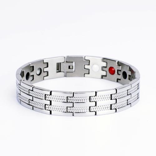 Titanium Steel Bracelet, with Black Magnetic Stone, plated, fashion jewelry & Unisex Approx 8.7 Inch 