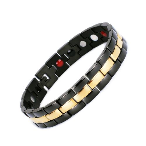 Titanium Steel Bracelet, with Germanium & Black Magnetic Stone, plated, fashion jewelry & Unisex Approx 8.7 Inch 