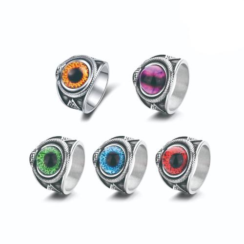 304 Stainless Steel Finger Ring, with Acrylic, Evil Eye & for man & blacken US Ring 