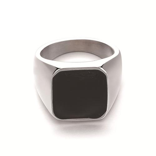 304 Stainless Steel Finger Ring, Square & for man & epoxy gel, original color, US Ring 