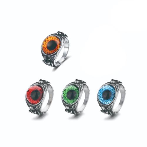 304 Stainless Steel Finger Ring, with Acrylic, Evil Eye & for man & blacken US Ring 