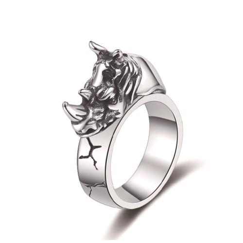 304 Stainless Steel Finger Ring, Rhinoceros & for man & blacken, original color, US Ring 