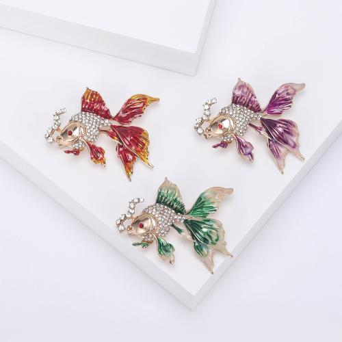 Rhinestone Zinc Alloy Brooch, Goldfish, plated, for woman & enamel & with rhinestone [