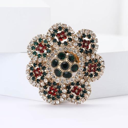 Broche en alliage zinc avec stras, alliage de zinc, fleur, Placage de couleur d'or, pour femme & avec strass, Vendu par PC