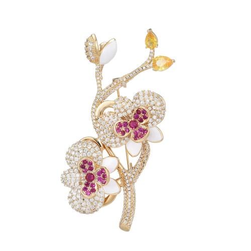 Broche de zircon cubique, laiton, Placage, pavé de micro zircon & pour femme, doré Vendu par PC