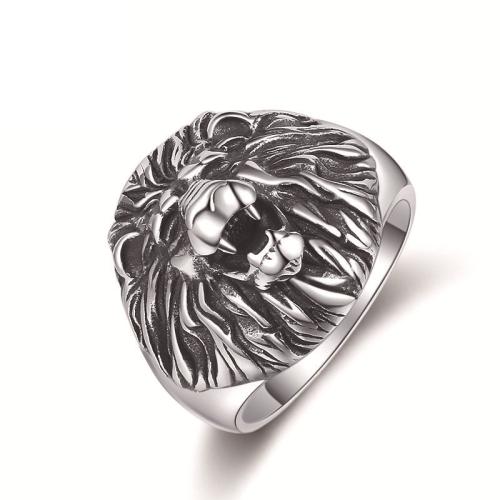 304 Stainless Steel Finger Ring, Lion & for man & blacken, original color, US Ring 