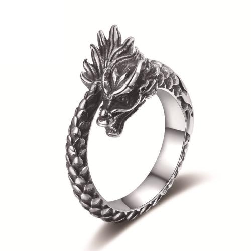 304 Stainless Steel Finger Ring, Dragon & for man & blacken, original color, US Ring 