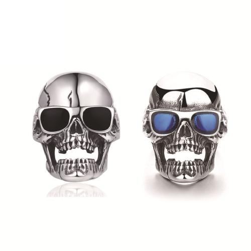 304 Stainless Steel Finger Ring, Skull & for man & epoxy gel & blacken US Ring 