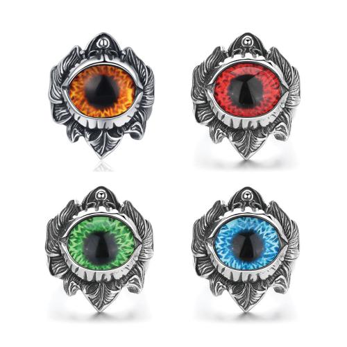 304 Stainless Steel Finger Ring, with Acrylic, Evil Eye & for man & blacken US Ring 