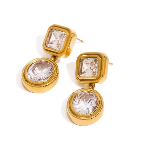 Cubic Zircon (CZ) Drop Earring, 304 Stainless Steel, gold color plated, fashion jewelry & micro pave cubic zirconia, golden 