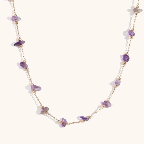 Gemstone Necklaces, 316L Stainless Steel, with Natural Gravel, with 5cm extender chain, 18K gold plated, fashion jewelry & for woman cm [