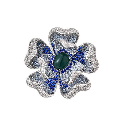 Broche de Circón, metal, micro arcilla de zirconia cúbica & para mujer, plateado, 45x47mm, Vendido por UD