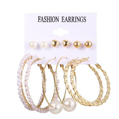 Zinc Alloy Earring Set, with Plastic Pearl, gold color plated & for woman, earring length 20-60mm [