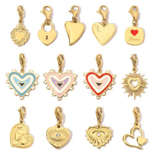 Stainless Steel Key Chain, 304 Stainless Steel, Vacuum Ion Plating & DIY & enamel & with rhinestone [