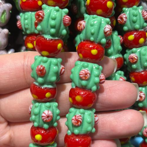 Handgefertigte Lampwork Perlen, Opuntia Stricta, DIY, grün, 20x12mm, 25PCs/Tasche, verkauft von Tasche