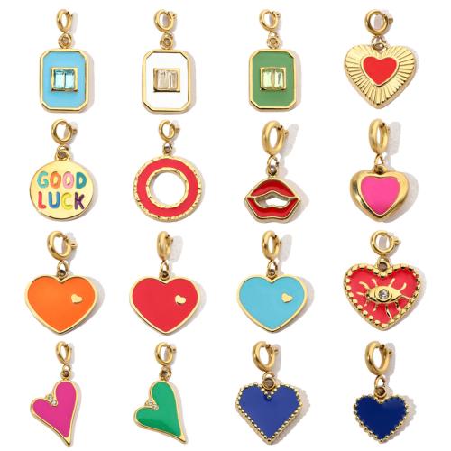 Rhinestone Stainless Steel Pendants, 304 Stainless Steel, with Glass Rhinestone & Rhinestone, Vacuum Ion Plating & enamel 