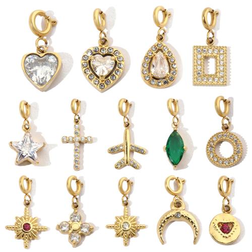 Rhinestone Stainless Steel Pendants, 304 Stainless Steel, with Cubic Zirconia & Rhinestone, Vacuum Ion Plating & DIY 