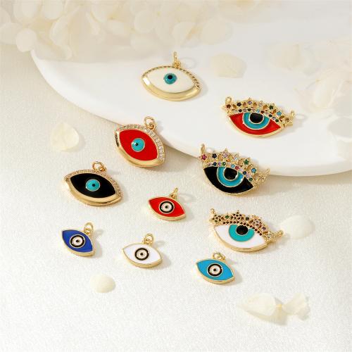 Moda Mal Ojo Pendiente, metal, chapado en color dorado, Bricolaje & patrón de malvado de ojo & diferentes estilos para la opción & micro arcilla de zirconia cúbica & esmalte, más colores para la opción, Vendido por UD