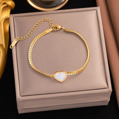 Stainless Steel Chain Bracelets, 304 Stainless Steel, with White Shell, with 5cm extender chain, plated, fashion jewelry & for woman Approx 16 cm 