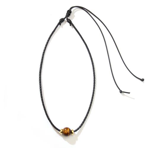 Fashion Sweater Chain Necklace, Tiger Eye, with Wax Cord, handmade, fashion jewelry & Unisex Approx 81 cm [