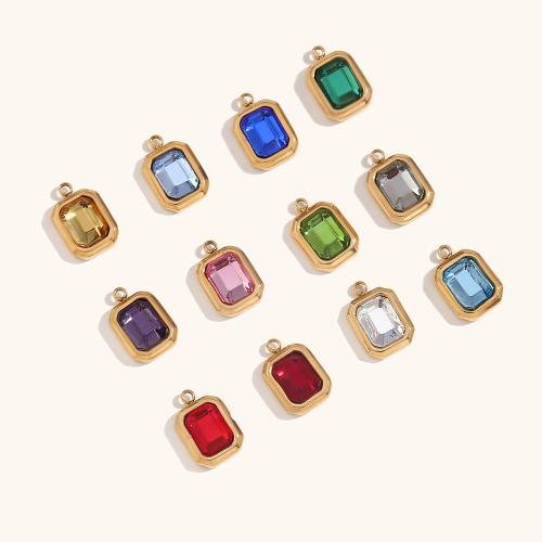 Glass Pendants, 304 Stainless Steel, with Glass, Rectangle, gold color plated, DIY 