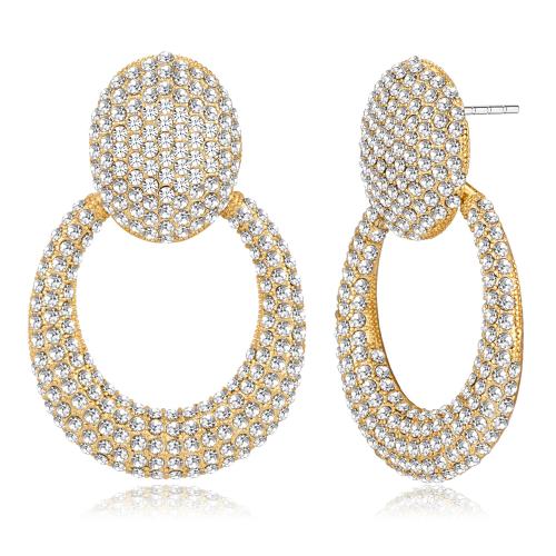 Boucles d'oreilles en laiton zircon cubique pavent, Placage de couleur d'or, bijoux de mode & pavé de micro zircon, doré, Vendu par paire[